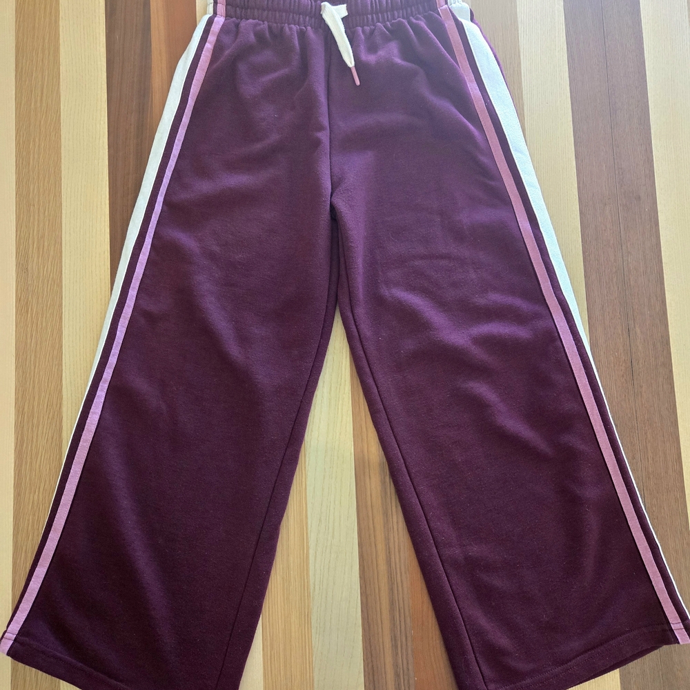 C&A Kids Burgundy Wide Leg Joggers with Pink and White Stripes Size 9-10